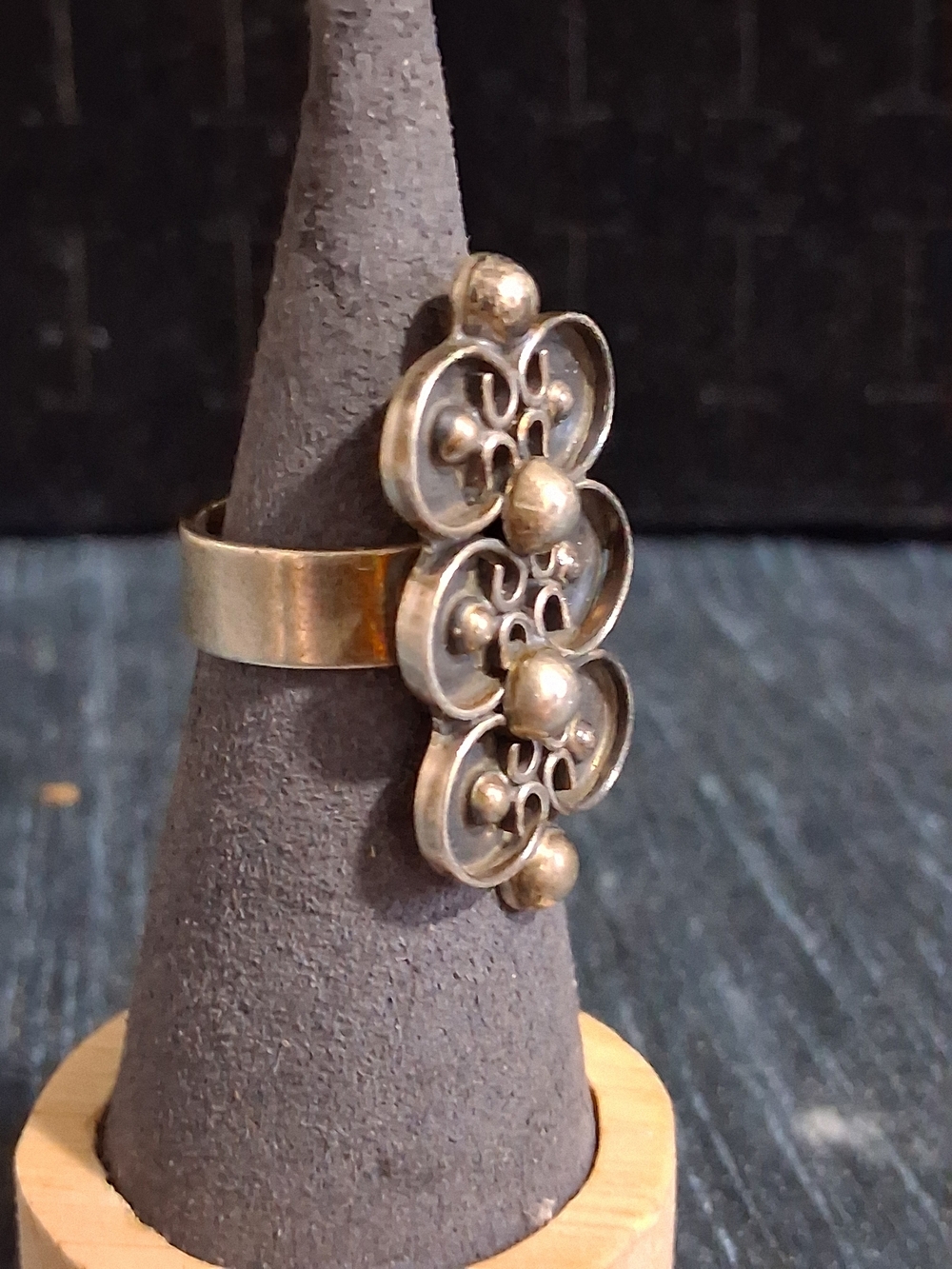 Vintage Mexico Sterling Silver Long Geometric Statement Ring Sz 7 - Silver - Picture 3 of 6